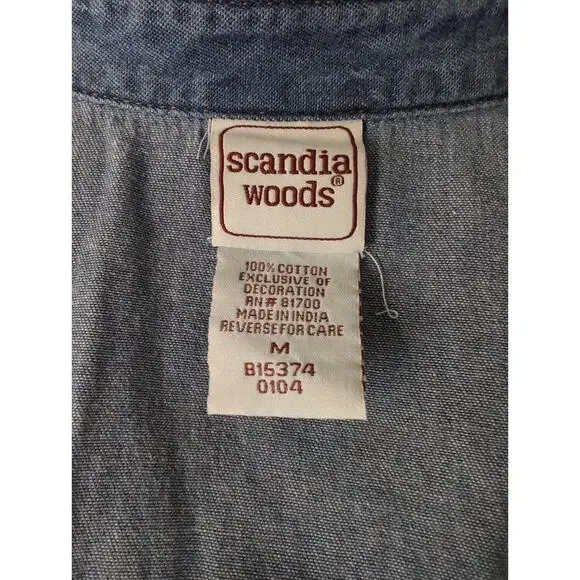 Vintage Style Embroidered Chambray Shirt Medium Floral Western Boho - Picture 6 of 7